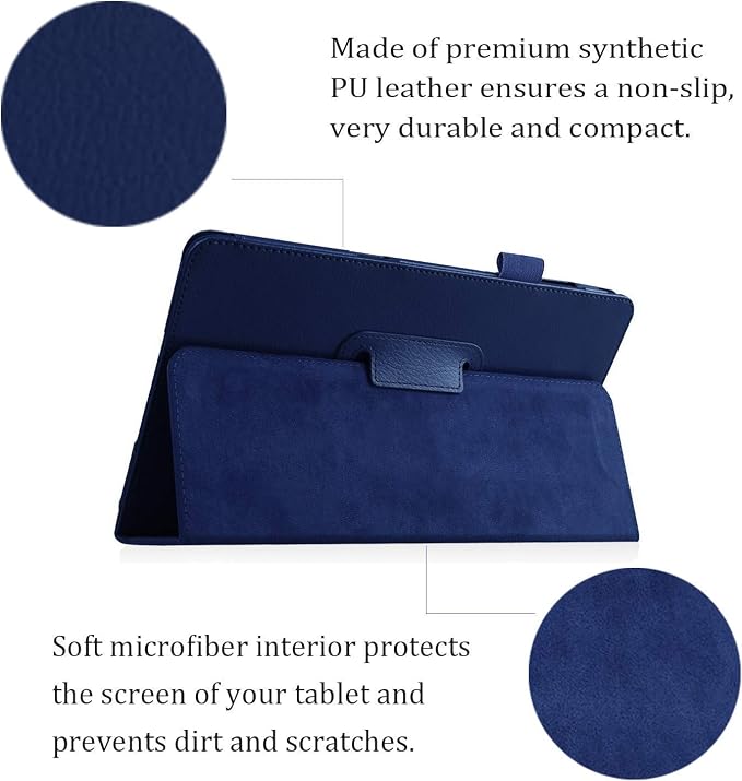 Case and Screen Protector for Onn 7 inch Core Tablet (2026 Model) PU Protective Folio Cover Case and Screen Protector for Onn 7 inch Core Tablet (Blue + Glass)