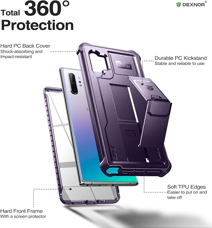 Dexnor for Samsung Galaxy Note 10+ Plus Case [Built in Screen Protector and Kickstand] Heavy Duty Military Grade Protection Shockproof Protective Cover for Samsung Galaxy Note 10 Plus (Army Green)