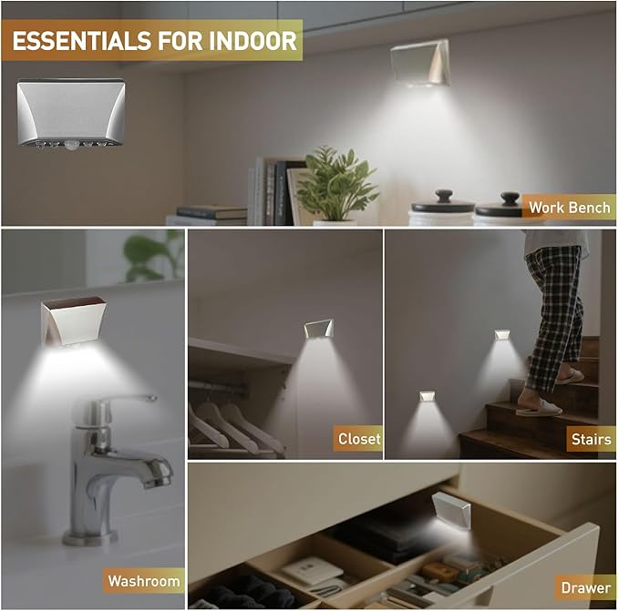 RADIXIUM Silver Motion Sensor Keyhole Light - Automatic on/Off Infrared LED, Suitable for Front Doors, corridors, Stairs in The Dark | 3-Way Installation （Magnetic Suction、Adhesive and Screw）