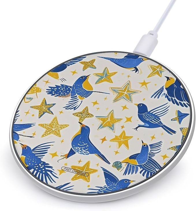 Star Bird Print Wireless Charger Portable 10W Fast Wireless Charging Pad Compatible with Phone Ultra-Thin Charging Station Lightweight Charger Mat for Travel Home Office Desk