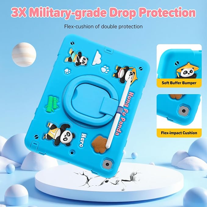 Case for iPad A16 11th Generation 11 Inch 2025 iPad 10th Generation 10.9 Inch 2022 Silicone 3D Panda Design Kids Case Heavy Duty Protection with Kickstand/Pencil Holder/Strap
