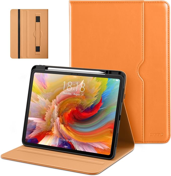 DTTO for iPad Pro 13 Inch Case (M5) 2025 / (M4) 2024 Brown | Premium Leather Business Cover with Pencil Holder Hand Strap &amp Pocket Corner Protection Auto Sleep/Wake Multiple Angles