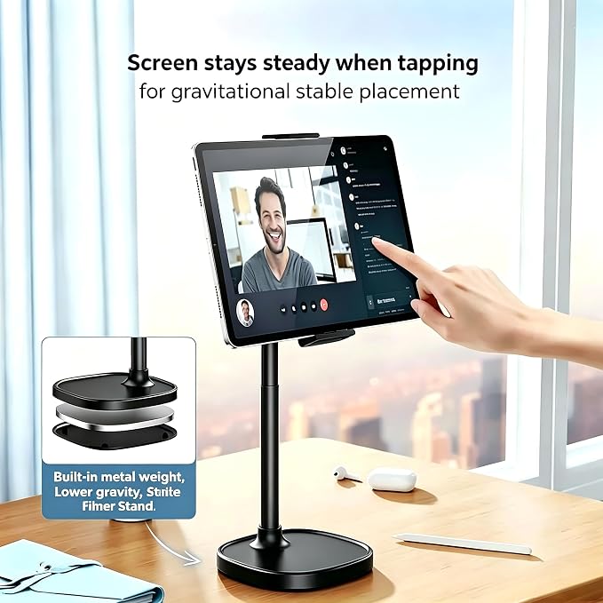 Adjustable Cell Phone Stand360° Rotating Lifting Mobile Phone Holder | for DeskVideo Recording HomeOffice Compatible with All iPhone for Galaxy