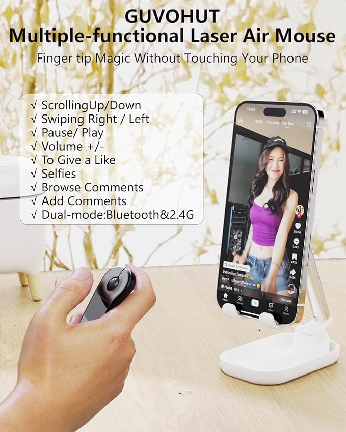 GUVOHUT Air Mouse for PC/iOS/Android with Touchpad Bluetooth 2.4G Remote Control for PowerPoint/Keynote/Tiktok/Camera/Kindle App Rechargeable Wireless Presentation for PPT Pointer (Black)