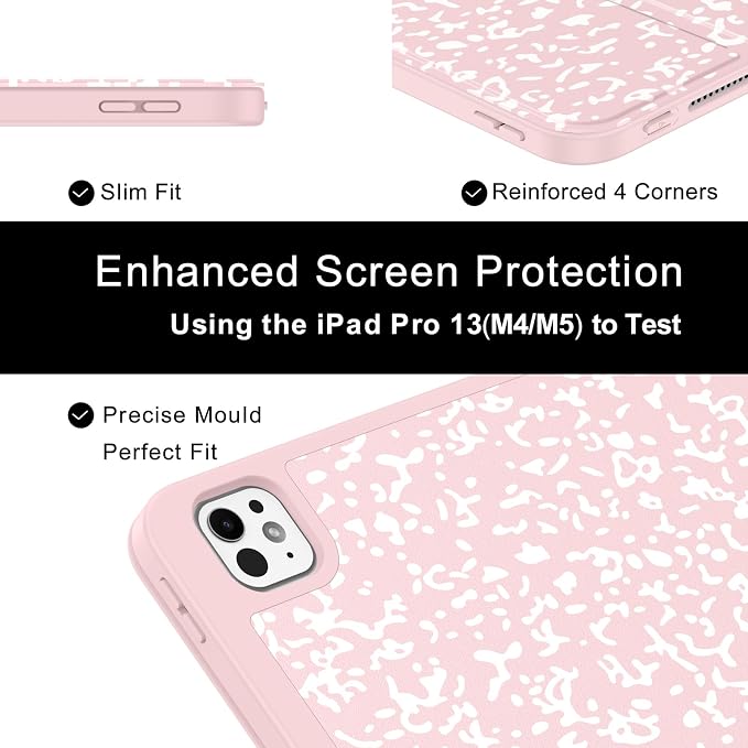 Soke Case for New iPad Pro 13 Inch (M5/M4 2025/2024 Release) with Pencil Holder Trifold Stand Shockproof [Support Apple Pencil Charging + Auto Wake/Sleep] Soft TPU Back Cover Book Black