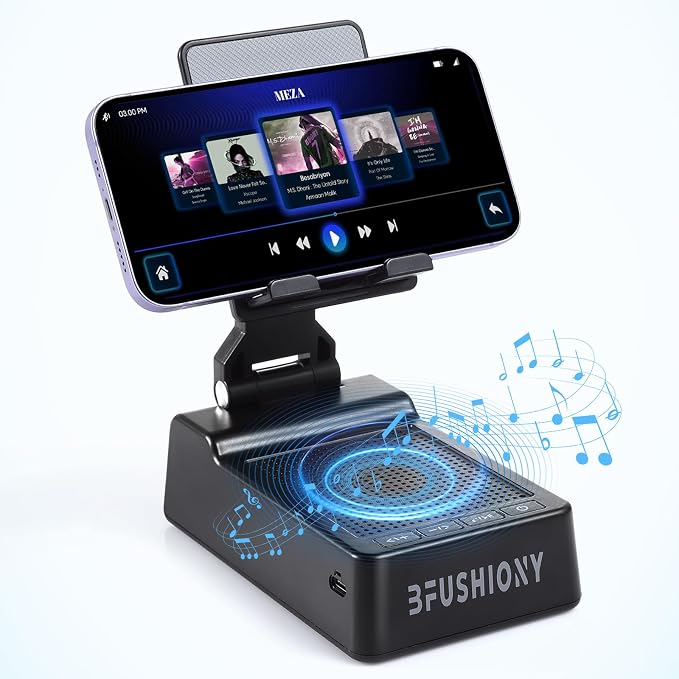 Birthday Gifts for Women Men 7 in 1 Multi-Function Phone Stand with Bluetooth Speaker Portable Charger Alarm Clock LED Light USB Playback Hands-Free Calling (Black)