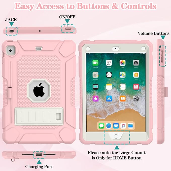 LTROP Case for iPad 6th 5th Generation (9.7 inch 2018/2017) Shockproof Protective iPad 9.7 Case with Built-in Stand/Pencil Holder for iPad 6th/5th Gen Air 2 Black