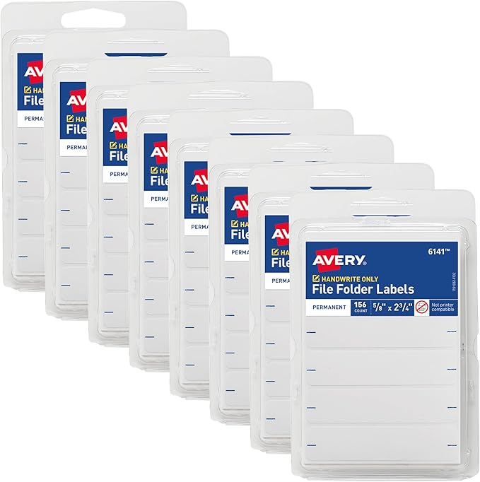 Avery File Folder Labels, 5/8" x 2-3/4", White, Non-Printable, 8 Packs, 1,248 Blank Labels Total (21925)