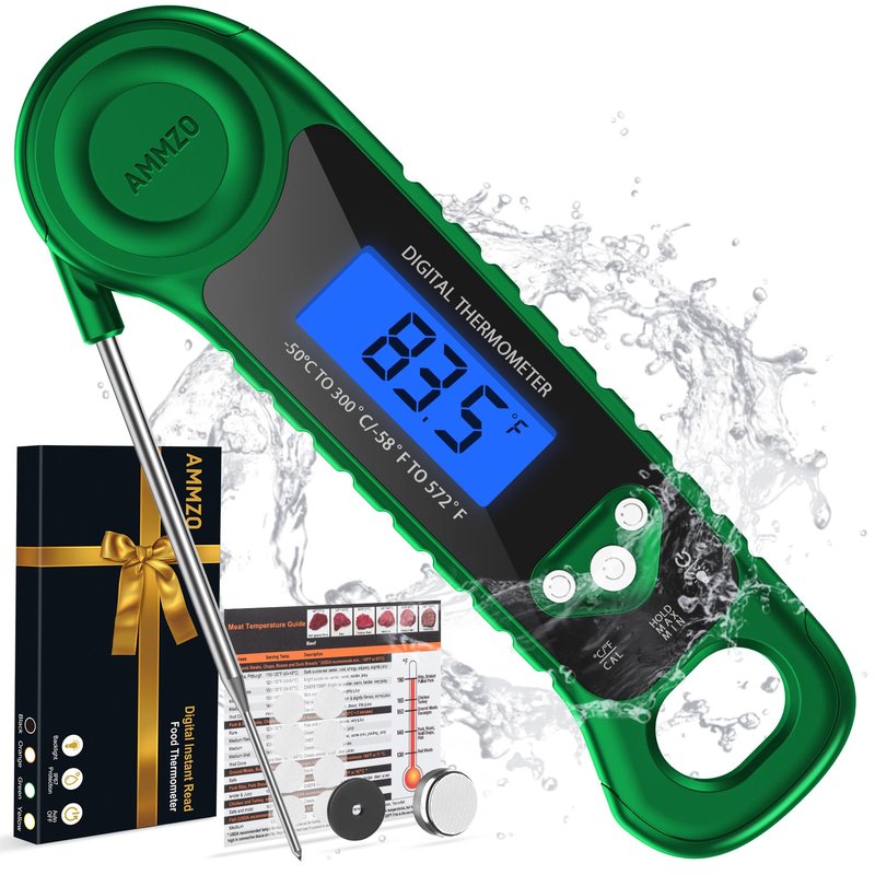 AMMZO Digital Meat Thermometer for Grilling, Candy Thermometer Instant Read Food Thermometer Waterproof with Backlight for Cooking, Deep Fry, BBQ, Grill, Smoker and Roast (Green)
