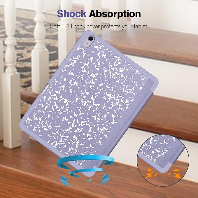 Fintie Slim Shockproof Case for iPad Air 13-inch M4/M3/M2 (2026/2025/2024) | Soft TPU Back Cover Drop protection Viewing &amp Typing Angles Pencil Holder Scratch-Resistant Composition Book
