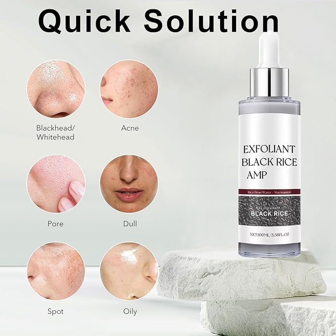 2 Pack Black Rice + White Rice Peeling Glow Ampoule, Gentle Rice Exfoliating Face and Body Scrub for Removing Sebum, Dead Skin Cells, Black Pore Deep Cleaning, Fit for All Skin Types|100ML+100ML