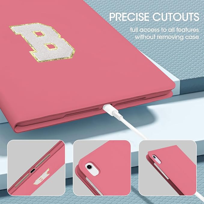 for iPad 9th Generation 10.2 Inch 2021/2020/2019 Case Initial Chenille Letter Suture Personalized for iPad 9th/8th/7th Generation Case with Auto Sleep/Wake Pencil Holder (Black A)