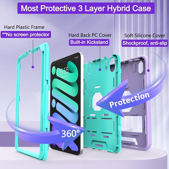 CCMAO iPad mini 5 Case 2019 iPad mini 4 Case 2015 Heavy Duty Shockproof Hybrid Protective Cover for iPad mini 5th/4th Generation 7.9 inch Purple+Green