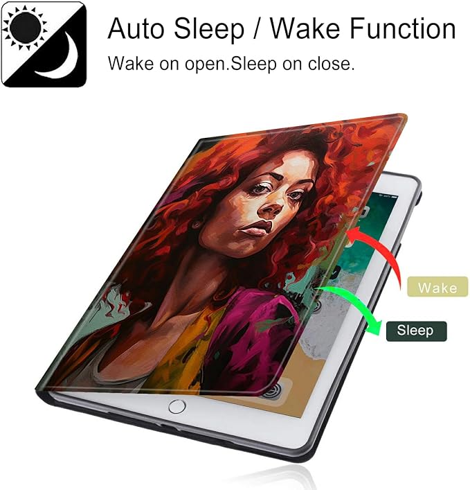 for Microsoft Surface GO 3/GO 2 Case with Adjustable Stand &amp Auto Wake/Sleep PU Leather Slim Smart Protect Cover - African Women Red Hair