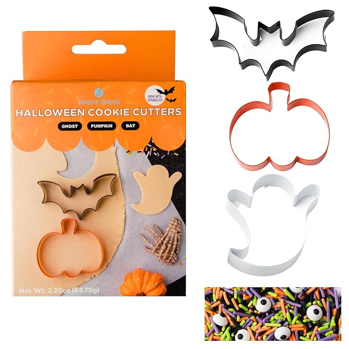 Sweets Indeed Halloween Cookie Cutters 3 Pack with Sprinkles, 2.25 ounces