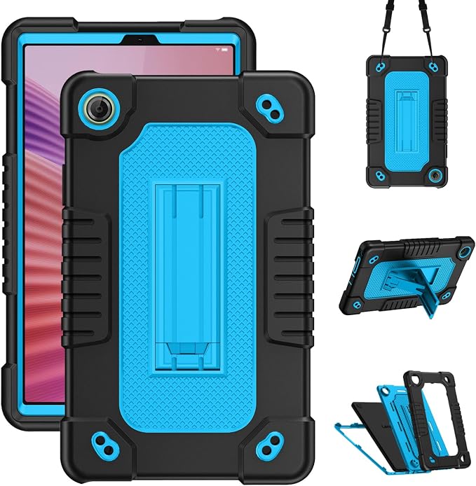 for Lenovo Tab One 8.7 inch Tablet Case Shockproof Hybrid Cover Built in Kickstand Shoulder Strap Hybrid Protective Cover for Lenovo Tab One/K9 TB305FU (2025) 8.7 Tablet (Black)