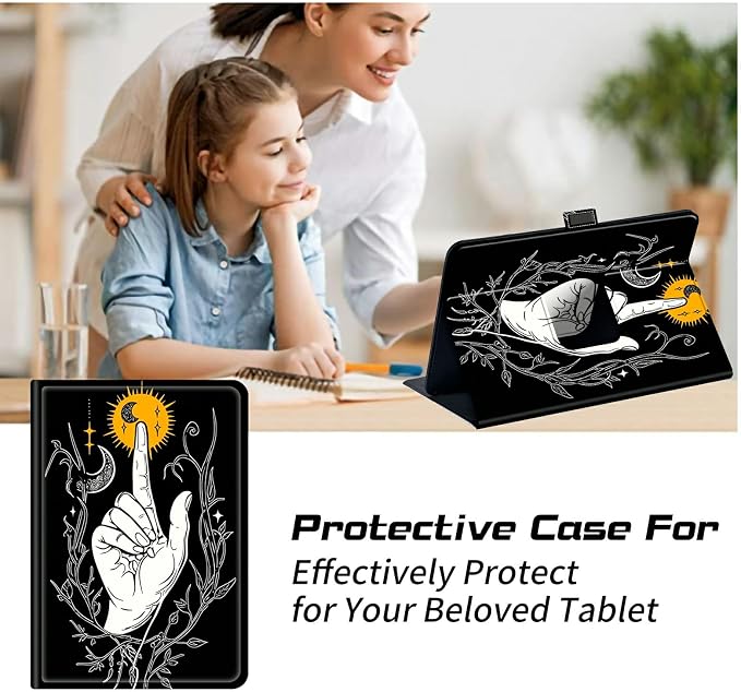 for Walmart Onn 10.1 2024 Onn 10.1 Gen 4 Universal Tablet Case 360 Degree Rotating Kickstand Protective Stand Case with Multiple Viewing PU Leather Shell Case Black Book Cat