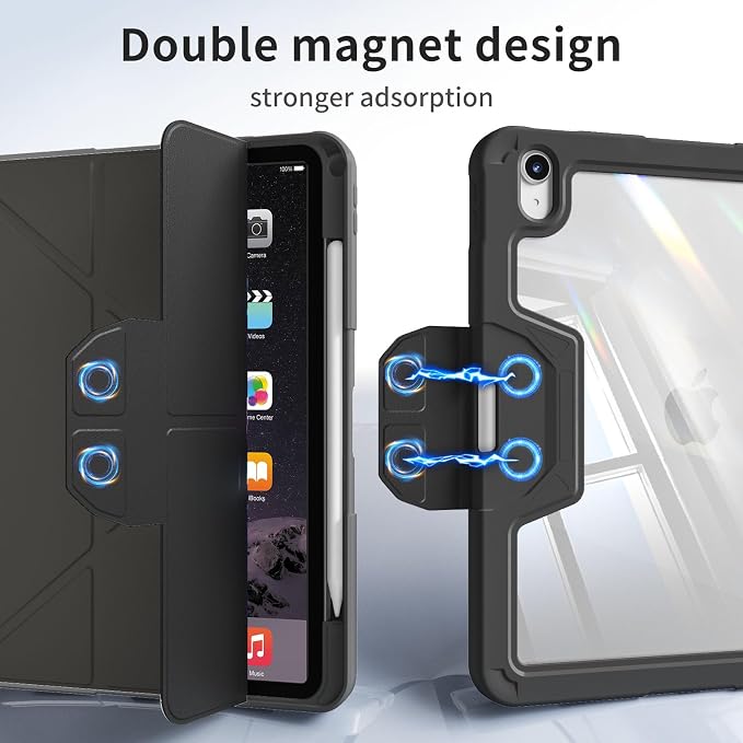 Case for iPad (A16) 11th Gen 11'' 2025/iPad 10th Gen 10.9'' 2022 | Shockproof Protective Cover with Pencil Holder Multi-Angle Stand Clear Back Support Touch ID &amp Auto Sleep/Wake (Black)