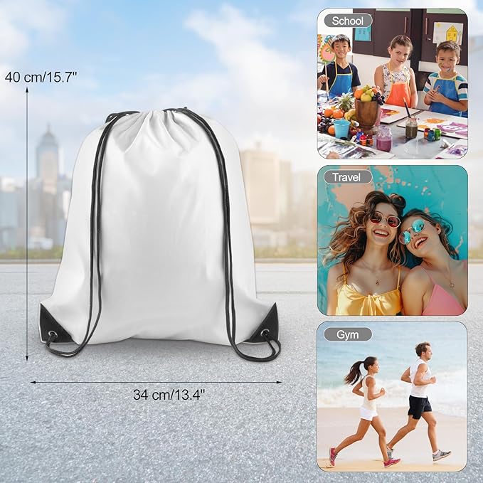 KUUQA 60Pcs White Drawstring Backpack Bag Bulk Drawstring Bags String Bags Storage Bags Gym Backpack for Sport Gym Traveling