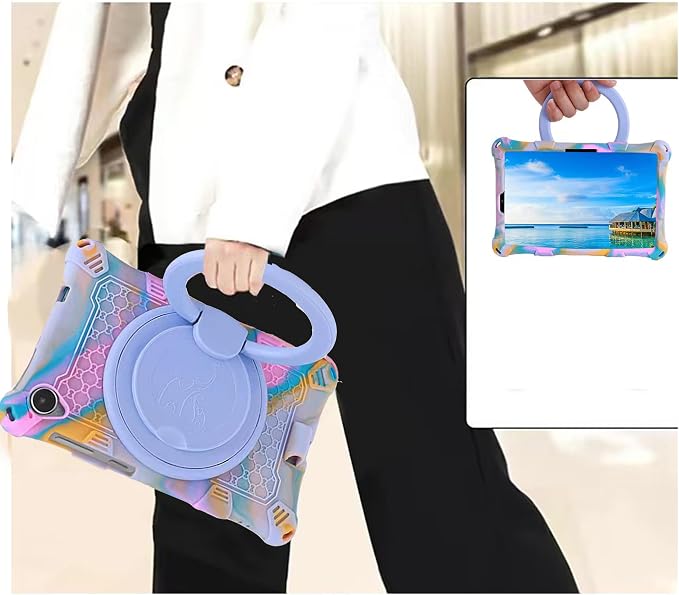 Tablet Case for Lenovo M8 TB300XU/TB-8505F/TB-8705F/TB-8506FSoft Anti-Stress Silicone Case with Rotate Stand/Pencil Holder/Shoulder Strap/Pen for Lenovo Tab M8 8 inch (Colorful Light Blue)