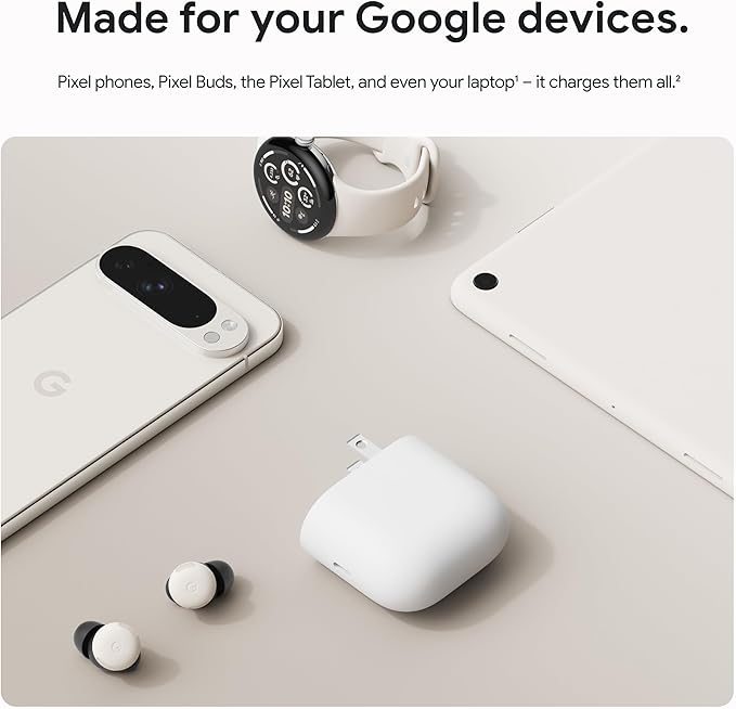 Google 45W USB-C Power Charger - Fast-Charging Pixel Phone Charger - Compatible with Google Products and Other USB-C® Devices - Snow