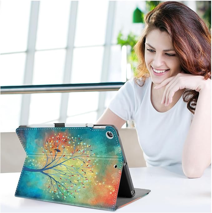 Vimorco for iPad 9th/8th/7th Generation Case 10.2-inch Pencil Holder/Pocket | for iPad Air 3rd Generation Case 10.5-inch for iPad Pro 10.5 Inch Cases Hand Strap Adjustable Angle Beach Path Scenery
