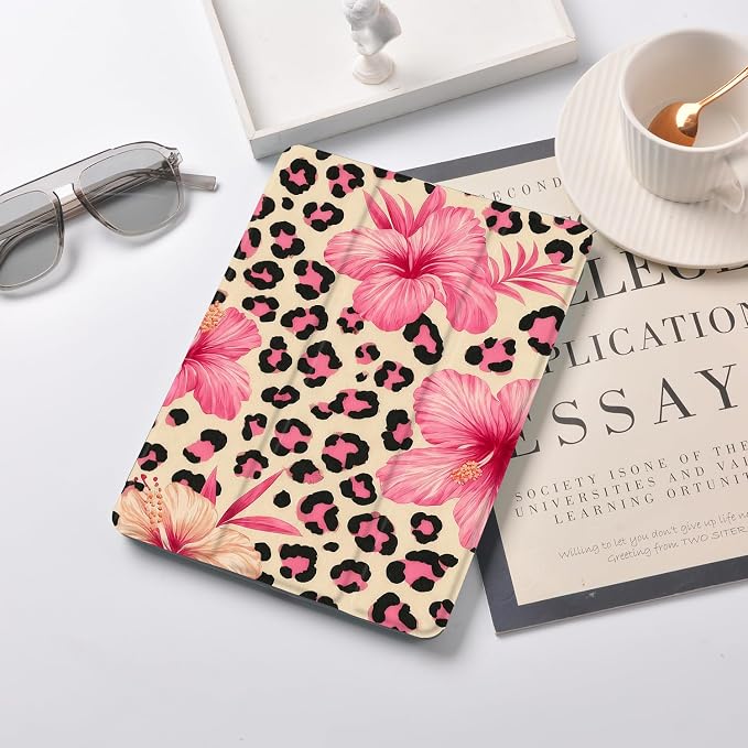 Joyland Brown Leopard Floral for iPad 6th/5th Generation 9.7 Inch 2018/2017Air 2/Air 1 CaseBuilt-in Pencil Holder with Shockproof Cover Transparent Back Shell Auto Wake/SleepBlack