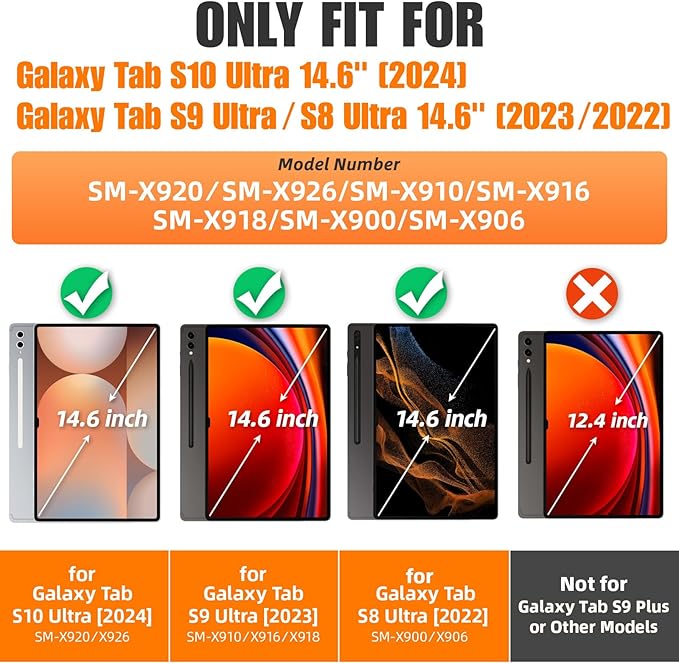 SEYMAC stock Case for Samsung Galaxy Tab S10 Ultra / S9 Ultra Tablet Case 14.6'' with Screen Protector, Pencil Holder, 360 Rotate Stand, Hand Strap, Shoulder Strap, Skyblue1