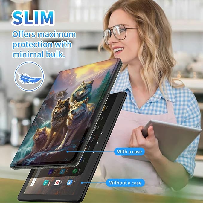 for All-New Kindle Fire HD 10 &amp 10 Plus Tablet (13th/11th Gen 2023/2021 Release) 10.1 + Screen Clean Pad Slim PU Leather Multi-Angle Kickstand Cover with Auto Wake/Sleep Horse with US Flag