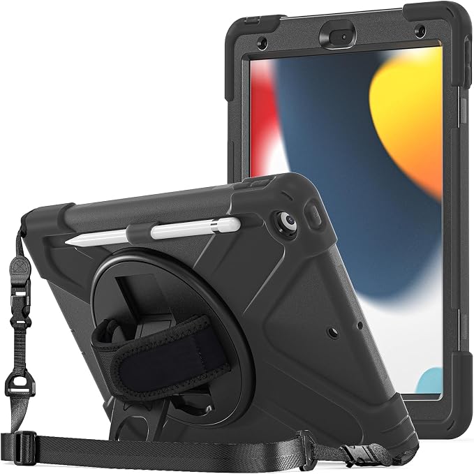 ProCase Rugged Case for iPad 9th/ 8th/ 7th -Teal | Heavy Duty Shockproof Protective Cover with Strap for 10.2 iPad 9/8/7 (2021/2020/2019)