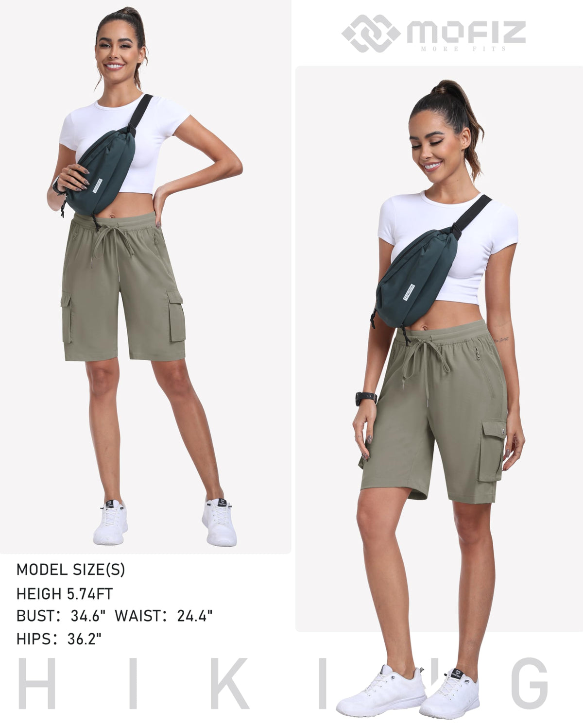 MoFiz Womens Shorts with Pockets Loose Fit Casual Cargo Shorts Lightweight Ladies Hiking Shorts Grey Khaki M