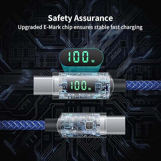 SOOPII USB C to USB C Cable [10FT2-Pack] 100W PD Fast Charging USB C Cable Nylon Braided Type-C Cable with LED Display for lPhone 15/15 Plus MacBook Pro Samsung Galaxy S22/S10 Pixel LG