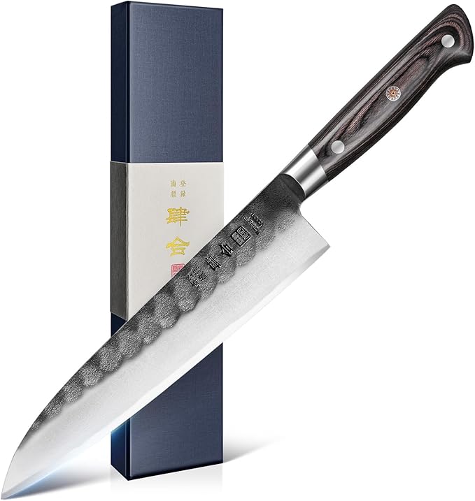 kanngou 240mm Gyuto Knife, 9.5 Inch Japanese Chef Knife with AUS-8 Alloy Steel, Black Forged Japanese Carving Knives for Meat with Full-Tang Pakkawood Hanle, Premium Box for Husband, Dad