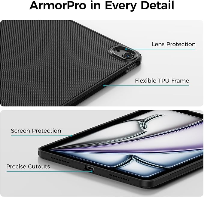 BENKS ArmorPro Case for iPad Air 13 Inch (M3/M2) 2025/2024 Slim Shockproof Cover with Pencil Holder Supports Apple Pencil Charging Built with Dupont Kevlar and TPU