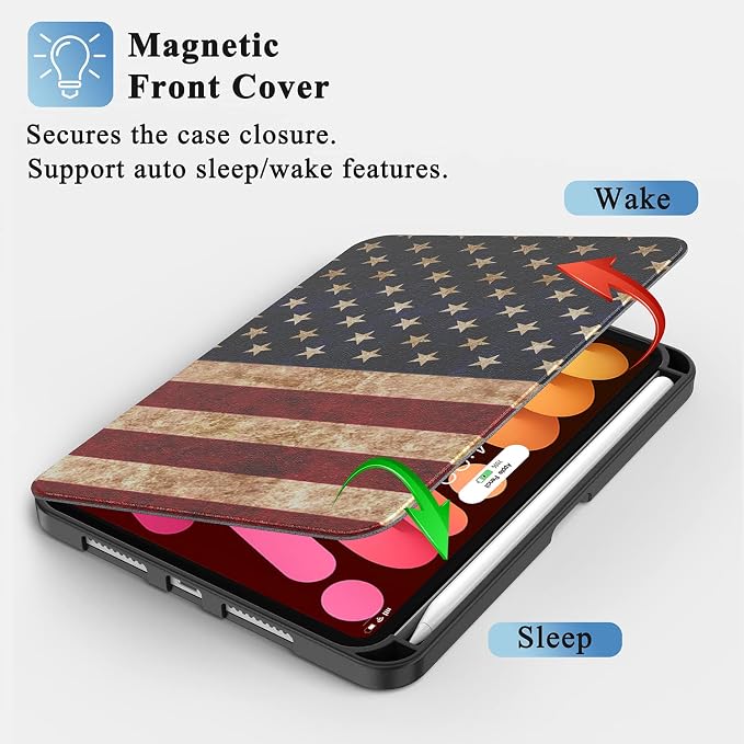 Case for iPad mini 7 (A17 Pro) 2024/Mini 6 2021 8.3-Book Black | Slim Lightweight Folio Stand Case Auto Wake/Sleep Soft TPU Back Cover with Pencil Holder for iPad mini 7th/6th Generation