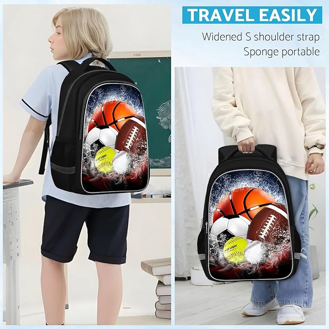 School Backpack for Boys - Sports Boys Backpack for Kids Children Teens Elementary Middle School - Students Bag for Ages 6-18,17″Bookbag Multifunctional Large Capacity