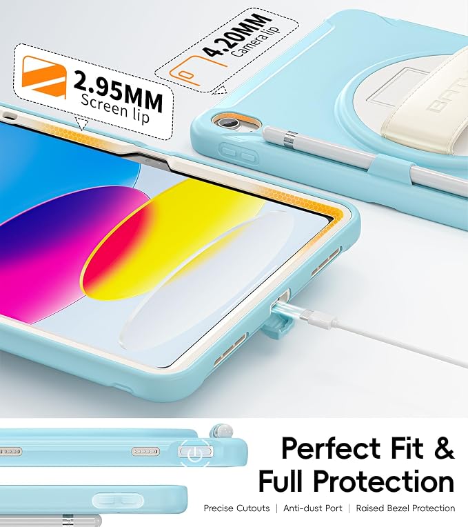 BATYUE Shockproof Case for iPad 10th / 11th (A16) Gen 11 inch CoralOrange | 3in1 PC+TPU Heavy Duty Leather Hand Strap Adjustable Stand Screen Protector Pencil Holder Easy Clean Personal/Busine