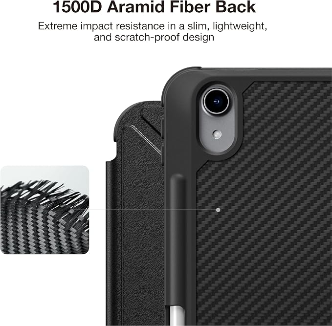 AMAZINGTHING for iPad Air 11-Inch M4/M3/M2 [Titan MAX Weave Case] Rugged Aramid Fiber Back X-Cushion PRO 7 Shock Absorption Y-Fold Multi-Angle Stand Built-in Stylus Pen Durable Nylon Black