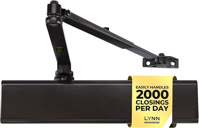 LYNN HARDWARE Heavy Duty Automatic Door Closer (Bronze) - Commercial Grade, Contractors Choice, Adjustable Speed & Force, Delayed Closing Timer, 3 Mounting Options, 3 Hour Fire Rated (DC8016 Model)