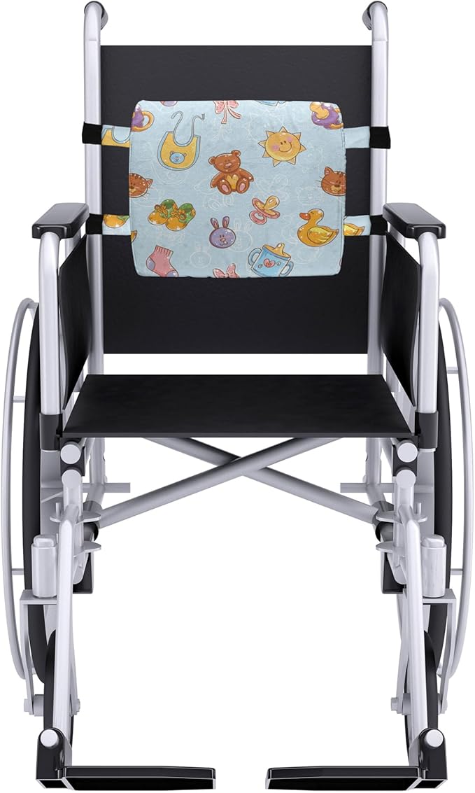 Ambesonne Cartoon Lumbar Back Support Pillow, Sun Teddy Bear Ribbon Feeder Pacifier Chick Kitty Cat Design, High Density Foam for Office Chairs Car Seats, 14" x 13", Pale Blue Cinnamon