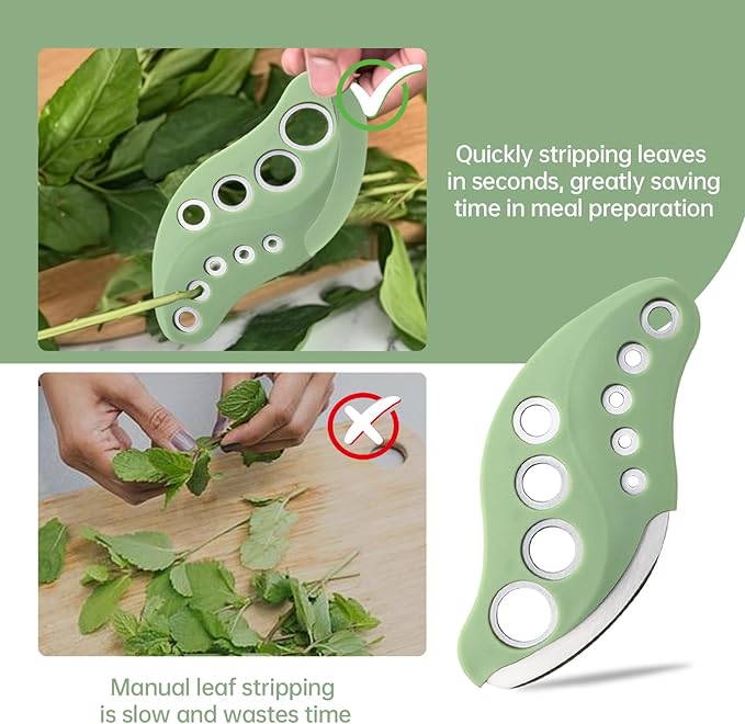 Herb Stripper 9 Holes with Herb Cutter, Stainless Steel Herb Leaf Stripping Tool, Herb Cutter Tool, Herb Leaf Peeler for Fresh Herbs Collard Greens Thyme Basil Rosemary Stripper, Dishwasher Safe