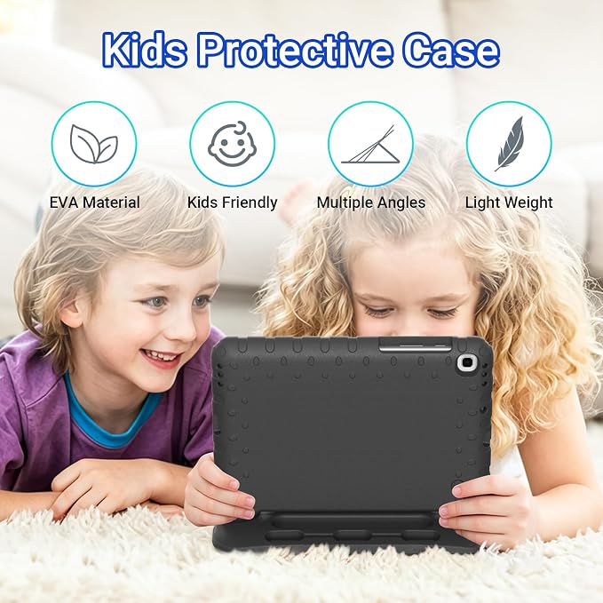 Kids Case for Samsung Galaxy Tab S6 Lite 10.4 Inch with S Pen Holder Black | Fits 2024/2020/2022 Released Shockproof EVA Lightweight Foldable Handle Stand Washable Kids-Friendly