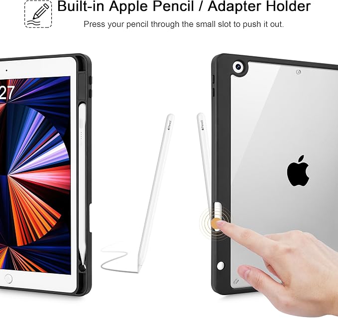 Tuiklol for iPad 10.2 inch 9th / 8th / 7th Gen 2021 2020 2019 Release Case | Built in Pencil Holder - TPU Protection Trifold Stand Stand Clear Back Tablet Cover With Auto Wake/Sleep Blue berries