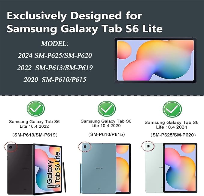 Kids Case for Samsung Galaxy Tab S6 Lite 10.4 Inch with S Pen Holder Black | Fits 2024/2020/2022 Released Shockproof EVA Lightweight Foldable Handle Stand Washable Kids-Friendly