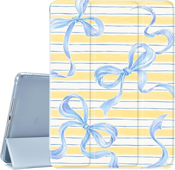 JOYLAND Pink Bow Compatible with iPad 6th/5th Generation (2018 2017 Model 9.7 Inch)iPad Air 2/Air 1 (9.7 Inch) with Pencil Holder-Trifold Stand Protective Cover with Soft TPU BackBlack