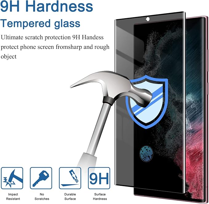 YWXTW [2 Pack] Privacy Screen Protector for Samsung Galaxy S22 Ultra 5G | Support Fingerprint Unlock Anti-Spy 9H Hardness Tempered Glass Film Anti-Scratch with Easy Install Frame Case Friendly