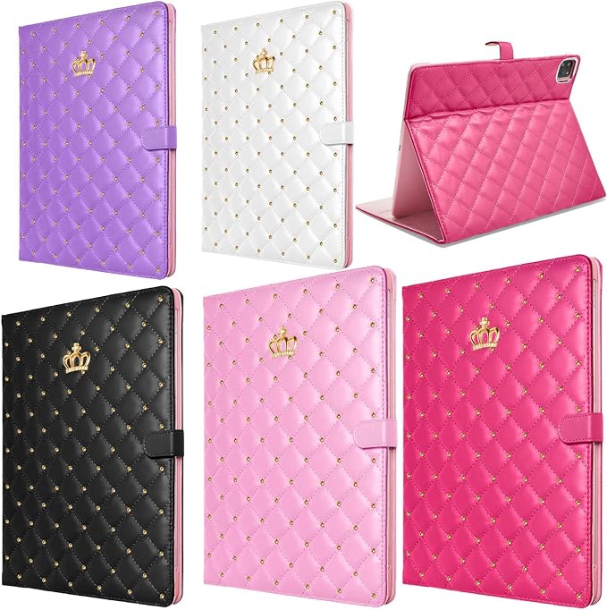 for iPad Pro 11Inch Case M5/M4 2025/2024 (6th/5th Generation)Cute Crown Bling Rhinestone Girly Elegant PU Leather Smart Auto Sleep/Wake Stand Protective Case for iPad Pro 11 2024/2025Black