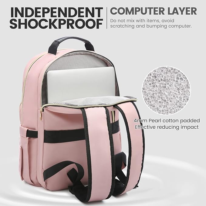 LOVEVOOK Laptop Backpack for Women 15.6 inch,Cute Womens Travel Purse,Professional Laptop Computer Bag,Waterproof Work Business College Teacher Bags Carry on Backpack with USB Port,Pink
