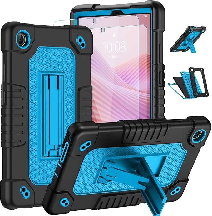 Tablet Case for Lenovo Tab One (TB305FU) 8.7 inch Shockproof Cover | with Tempered Glass Screen Protector &amp Strap &amp Kickstand for Lenovo Tab K9 8.7 inch 2025 (Model: TB305FU) (Black+2Pcs)