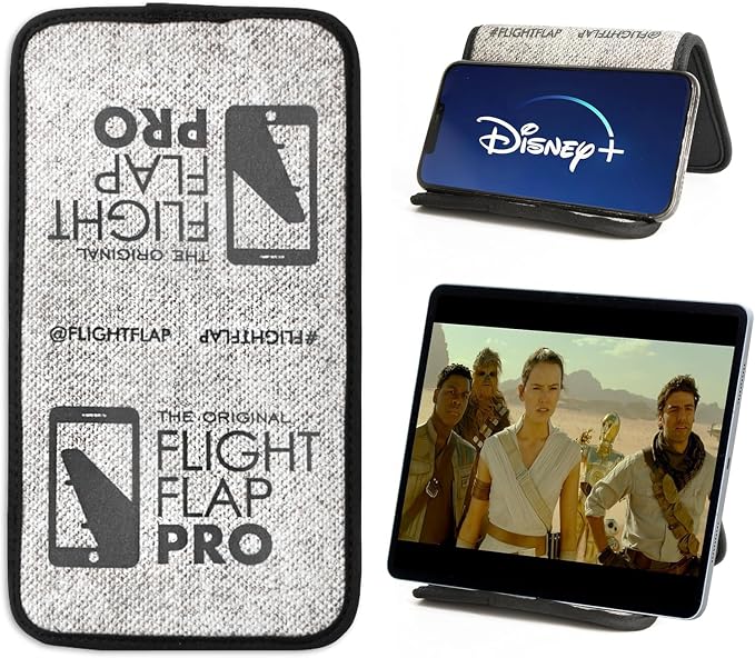 Flight Flap Airplane Tablet Holder Flexible Cell Phone and Tablet Holder Extra Large 12x7” Folding Cellphone Stand for Desk Kindle Bed Airplane Gadgets Long Travel Essentials (Black)